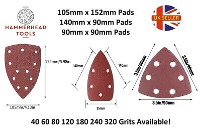 90mm / 140mm / 152mm 40 - 320 G Delta Detail Mouse Triangle Sander Pads Sheets • £1.49