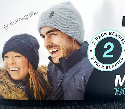 Bula Merino Wool Blend Beanie Hat Stocking Cap  (2 Pack) Unisex Gray + Black • $13.95