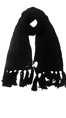Michael Kors Womens Pointelle Cable Knit Scarf Fringe Black ~ SEE PHOTOS!!! • $12.71