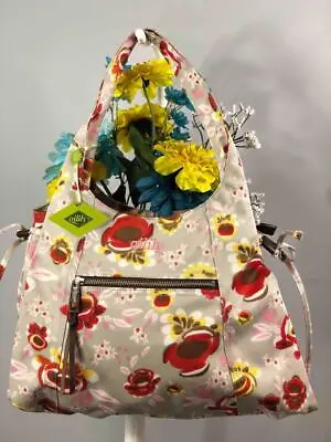 NWT OILILY Florals Grey Canvas Hobo Shoulder Bag • $59.43