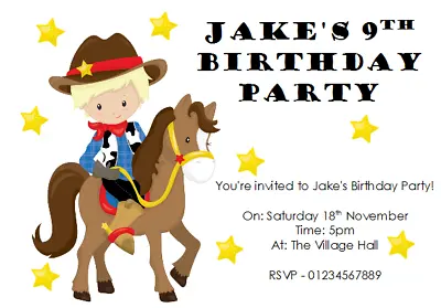 Personalised Photo Paper Card Birthday Party Invites Invitations COWBOY HORSE • £2.49