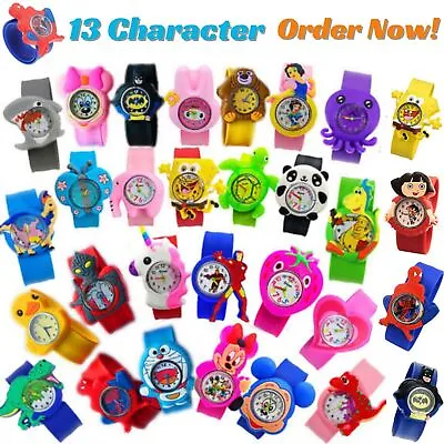 Kids Boys Girls Smart Superheroes Cartoon Gift Snap On Slap Band Quartz Watches • £4.39