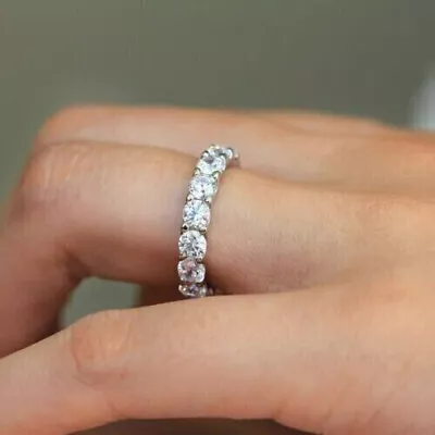 3Ct Round Cut Moissanite Womens Wedding Eternity Band Ring 14K White Gold Plated • $88.12