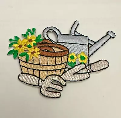 GARDENING Gardener Spade Flowers Iron On Patch Applique 3  W X 2.25  H • $3.75