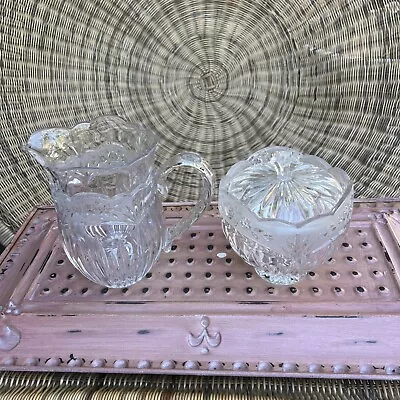 Pitcher And Lidded Bowl Oneida Southern Garden Crystal  Vintage • $65