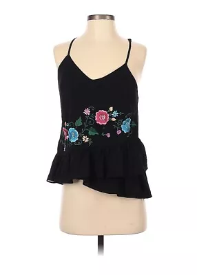 $16 • Buy VAVA By Joy Han Lara Embroidered Cami Blouse Black Multi Floral Size S Ruffle