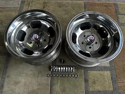 PAIR (2) SHELBY US MAG STYLE  15x8.5 VINTAGE SLOT MAG CHEVY 4 3/4 HOTROD VAN CAR • $399.99