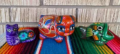 3 Mexican Talavera Pig Pottery Flower Ceramic Piggy Bank Cat Kitty Fish Figurine • $24.99