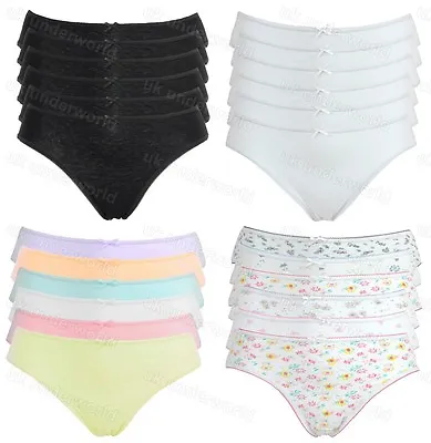 Ladies Bikini Briefs 6 Pairs Cotton Plain Floral Knickers Pants Underwear • £6.65