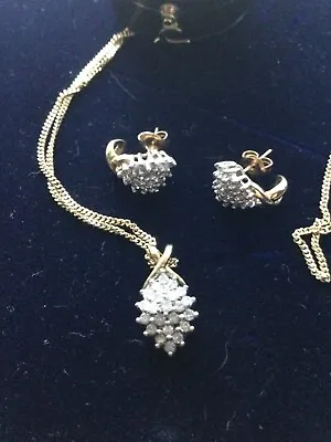 £325 • Buy 9ct Marquise Shape Diamond Cluster Earrings Pendant & 20  Chain