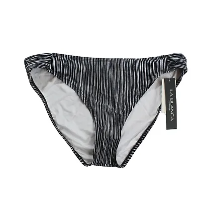 La Blanca Bikini Bottoms Ripple Waves Shirred Sides Hipster Black NEW Size 10 • $5.23