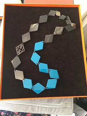 $306.53 • Buy Hermes Necklace In  Horn Laquer - Excellent Used Condition Turquoise And Brown