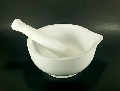 Crate & Barrel Mortar & Pestle Bowl Large White Porcelain 8.5  Guacamole Masher  • $25