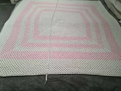 £25 • Buy Brand New Handmade Wht And Pink  Crochet Granny Blanket Approx 60 Inches