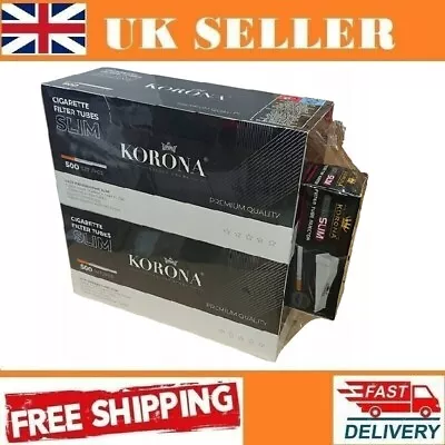 £14.49 • Buy 2*500=1000 Korona  SLIM EMPTY CIGARETTE FILTER TUBES + Filling Machine