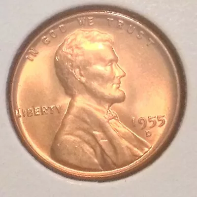 1955-D 1C RD Lincoln Cent  Poor Man's Double Die GEM BU FROM ORIGINAL BANK ROLL • $8.50