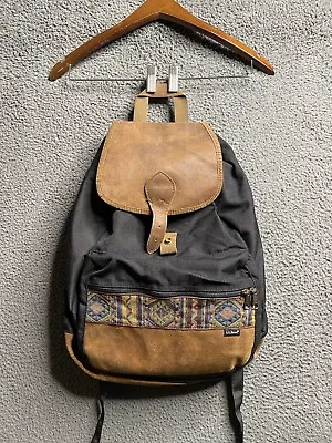 L L Bean Vintage 90s Aztec Southwest & Leather Rucksack Backpack USA Made • $40