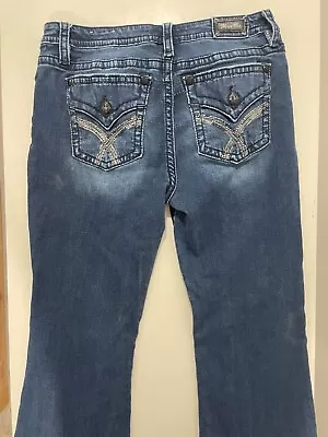Miss Me Jeans Women 34x 32Blue Denim Mid Rise Flare Flap Pockets Western Cowgirl • $45.99