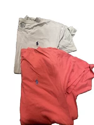 Polo Ralph Lauren Lot Of 2 Tshirt Men's V Neck Size S Tan  &  Coral M-5 • $18.99