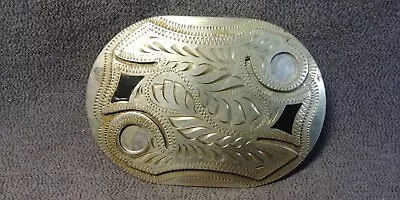 Western Flair Colorado Springs Silver? Oval Cowboy Etched Belt Buckle Vintage • $15