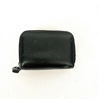 Mini Accordion Wizard Wallet Black Leather Double Zip Around ID Slot Small • $15.99
