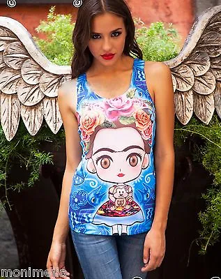 Frida Kahlo Full Print Blue Tank Top  • $22