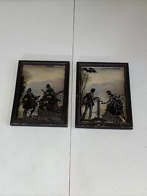 Vintage Lot Of 2 Convex Bubble Glass Framed Victorian Couple Silhouettes • $7.99