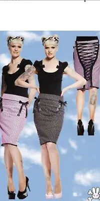 Hell Bunny Vixen Corset Pencil Skirt Size Small Pink Pinstripe Rockabilly Wiggle • £6