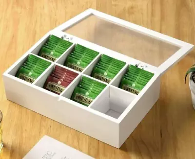 8 Cube Tea Box White Ortega Kitchen Storage Organisation Coffee Tea Glass Lid  • $20.45