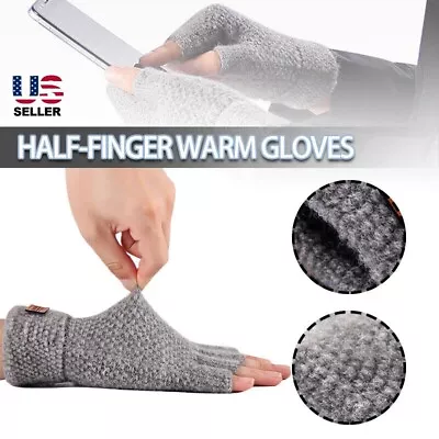 Mens Winter Half Finger Knitting Gloves Fingerless Warm Alpaca Hand Warmer Soft • $8.36
