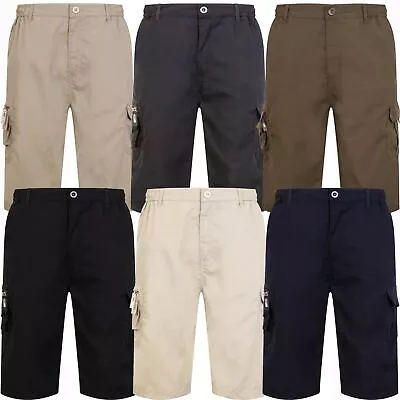 Shorts Mens 3/4 Cargo Knee Length Combat Multi Pocket Long Elasticated Size NEW • £12.95