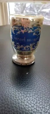 Antique Victorian  Mercury Glass Handled Cup Mug With Hand Painted Forget Me Not • $47.99