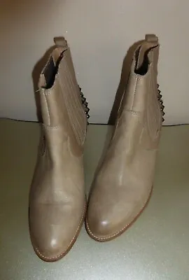 BERTIE Cara Boots Western Cowboy Beige Leather Silver Spikes Studs Uk 7 41 • £34.99