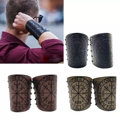 1 Pair Arm Bracers Medieval PU Leather Arm Guards Viking Leather Bracers Jewelry • $17.46