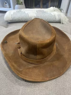 Minnetonka Brown Suede Leather The Outback Hat Medium Aussie Outback Dundee • $25