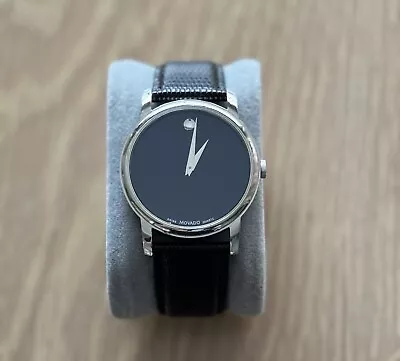 Movado Museum 40mm Pre-Owned Stainless Steel Black Leather Crystal Needs Battery • $100