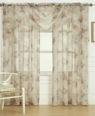 Laura Ashley Stowe Sheer Curtain With Rod Pocket Floral Spray Panel Or Valance • £17.35