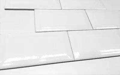 3x6 White Beveled Crackled Glossy Glaze Ceramic Tile Wall Decor Bath Kitchen • £14.46