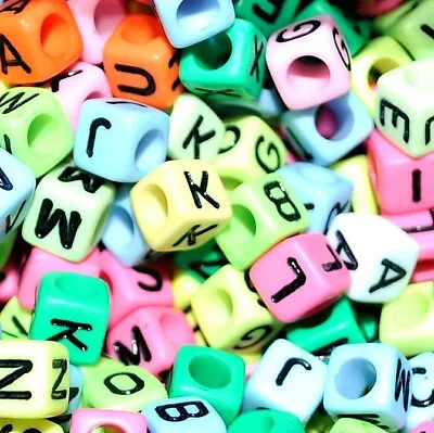 7mm Solid Colours Cube Mixed Letter Acrylic Alphabet Beads 100 - 1000pcs • £5.99