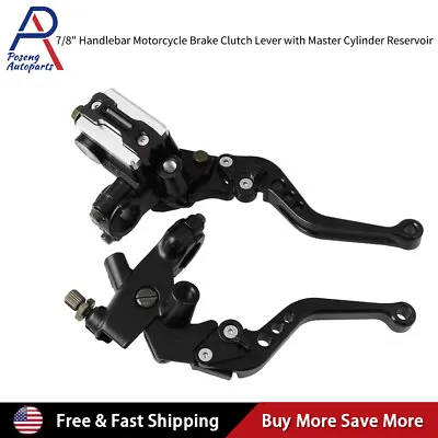  Motorcycle 7/8'' CNC Universal Brake Clutch Master Cylinder Reservoir Lever Set • $27.99