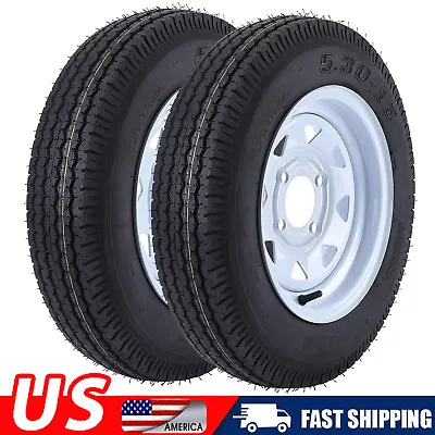 2 Pack 5.30-12 4 Lug 4'' Trailer Tires On Rims 5.30 X 12 530-12 Load Range C 6PR • $116.99