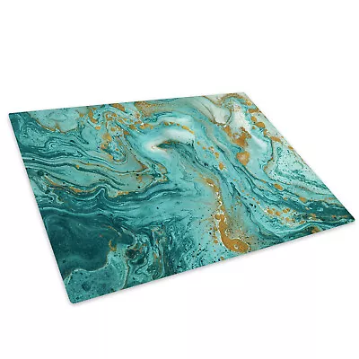 Teal Green Brown Marble Glass Chopping Board Kitchen Worktop Saver • £15.99