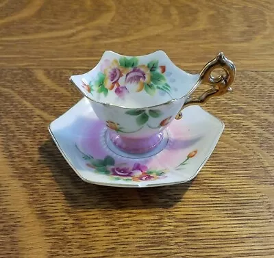 Vintage MK Floral Tea Cup Teacup & Saucer Occupied Japan Hand Painted • $25