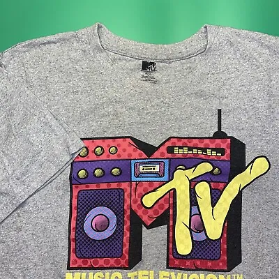 MTV Viacom 2022 Colorful Boombox Speaker Gray Graphic Logo Men Large Tee T-Shirt • $10.93