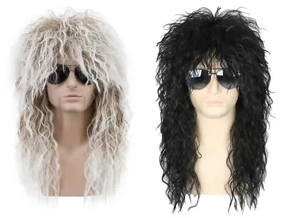 80s Dude Black Blonde Wig Singer Rock Star Costume Hair Band Heavy Metal Rocker • $15.99
