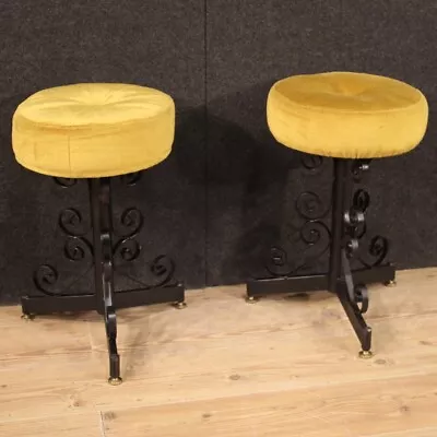 Pair Of Stools Furniture Chairs In Iron Velvet Seats Modern Design Vintage 900 • $3300