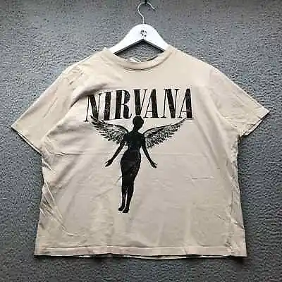 Nirvana Music H&M T-Shirt Women's Medium M Short Sleeve Crew Neck Graphic Tan • £14.59