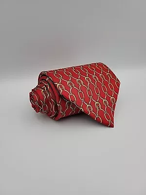 Vtg Brooks Brothers Luxury Red Chain Link Print %100 Silk Necktie • $15.75