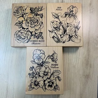 VTG 1993-5 HYBRID ROSE  Pansy Iris  Botanical Flower Floral PSX Rubber Stamps • $30.90