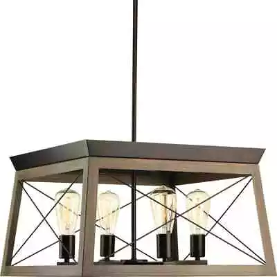 Progress Lighting Briarwood 4-Light Antique Bronze Farmhouse Square Chandelier • $137.95